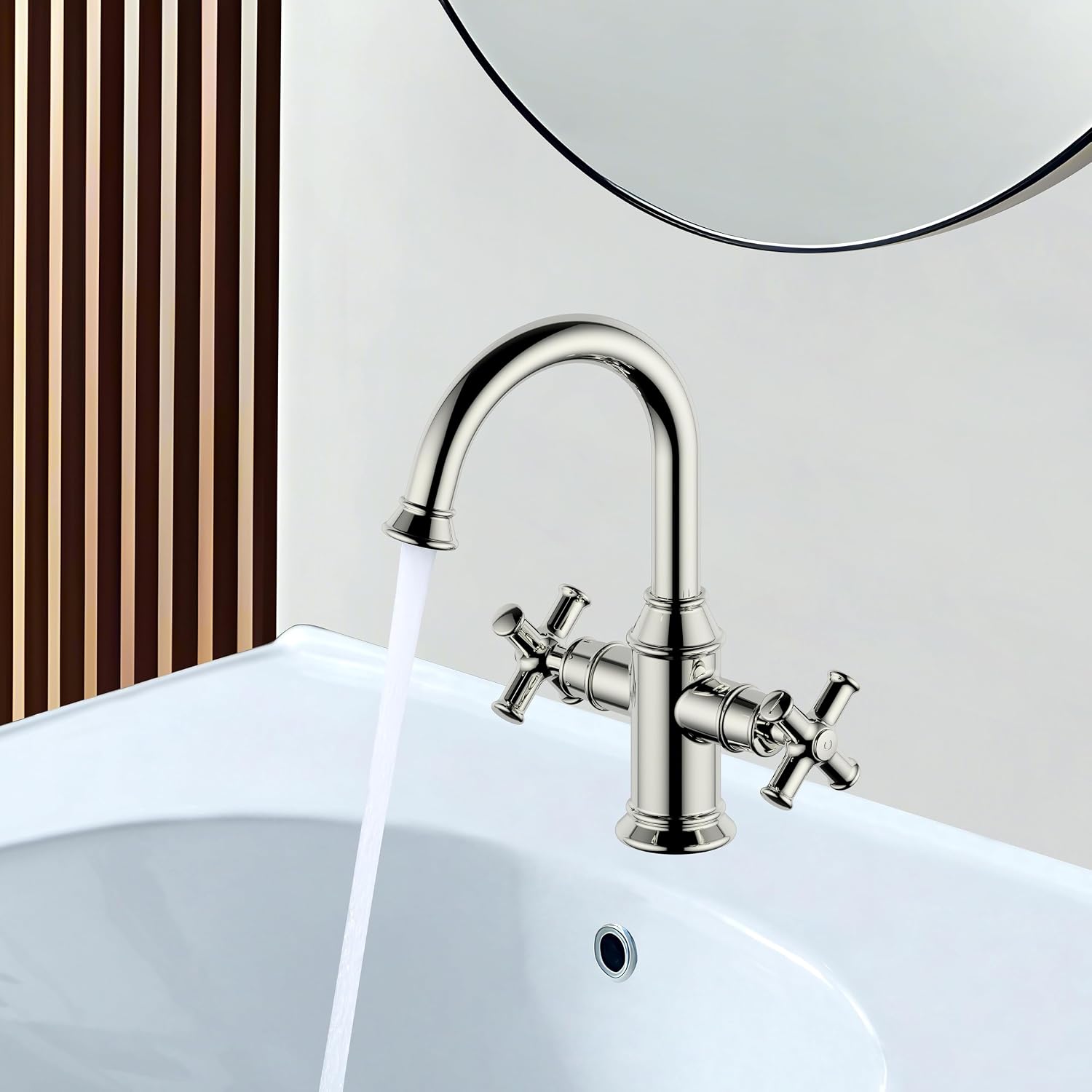 2 Handle Bathroom Sink Faucet, Single Hole Vanity Bathroom Lavatory Faucet,Swivel 360 Degree Spout,with Water Supply Line,Polished Nickel,BTF-2018-PN