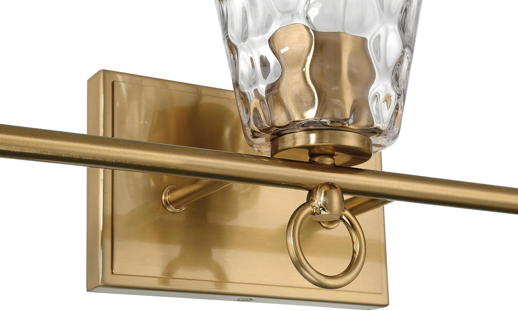 Imogen - Metal and Hammered Water Glass 3-Light Vanity Light, Brushed Gold