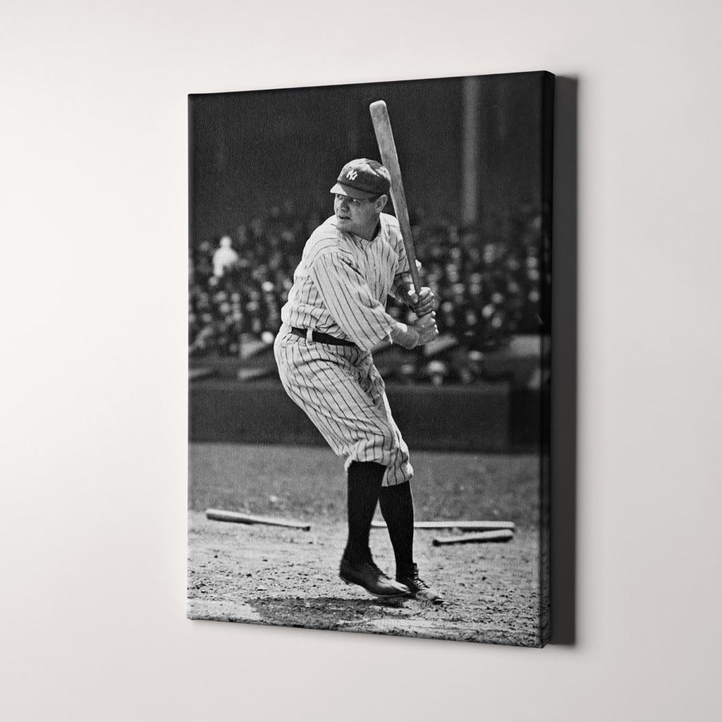 Babe Ruth Home Run 1920s MLB New York Yankees Baseball Canvas Wall Art Print | Iconic Posters, Pictures, Painting, Canvas Wall Art Gifts and Home Decor (24' x 36' x 1.5')