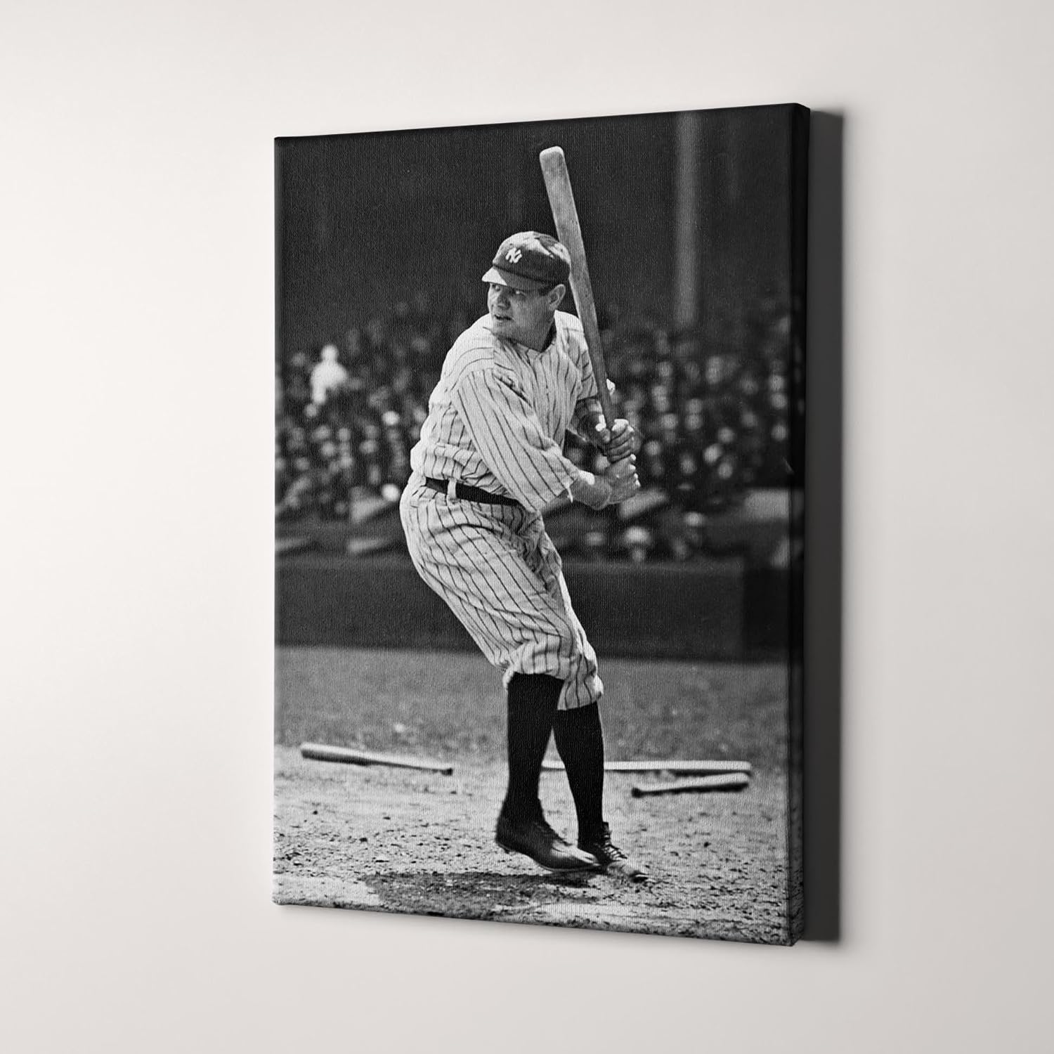 Babe Ruth Home Run 1920s MLB New York Yankees Baseball Canvas Wall Art Print | Iconic Posters, Pictures, Painting, Canvas Wall Art Gifts and Home Decor (36' x 48' x 1.5')