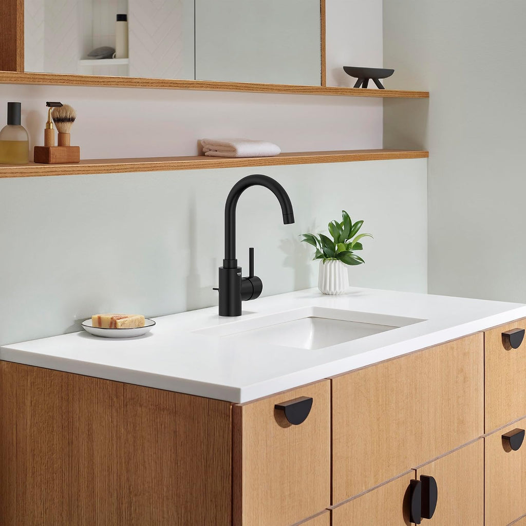 GROHE 321382431 Concetto Single-Handle Bathroom Faucet, 1.2 GPM, L-Size, Matte Black