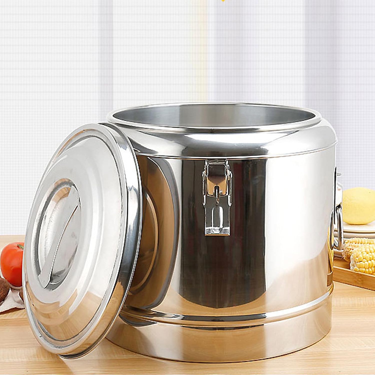 FLEXMAN Stainless Steel Water Dispenser, Insulated Hot Ice Beverage Dispenser, Large Capacity Heat Retention Barrel for Storing Rice, Hot Water, Herbal Tea, Soup, Dry Goods (30L)
