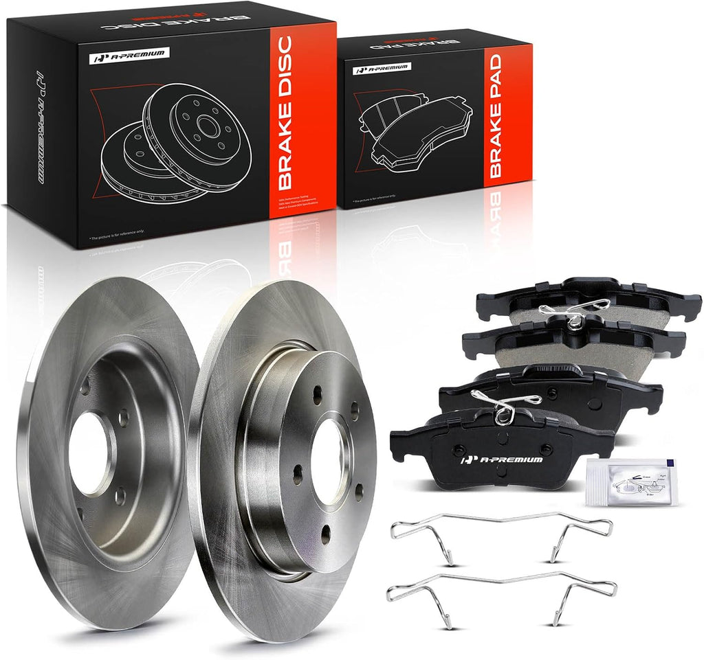 A-Premium 10.67 inch (271mm) Rear Solid Disc Brake Rotors + Ceramic Pads Kit Compatible with Select Ford Models - Focus 2012 2013 2014 2015 2016 2017 2018, 6-PC Set