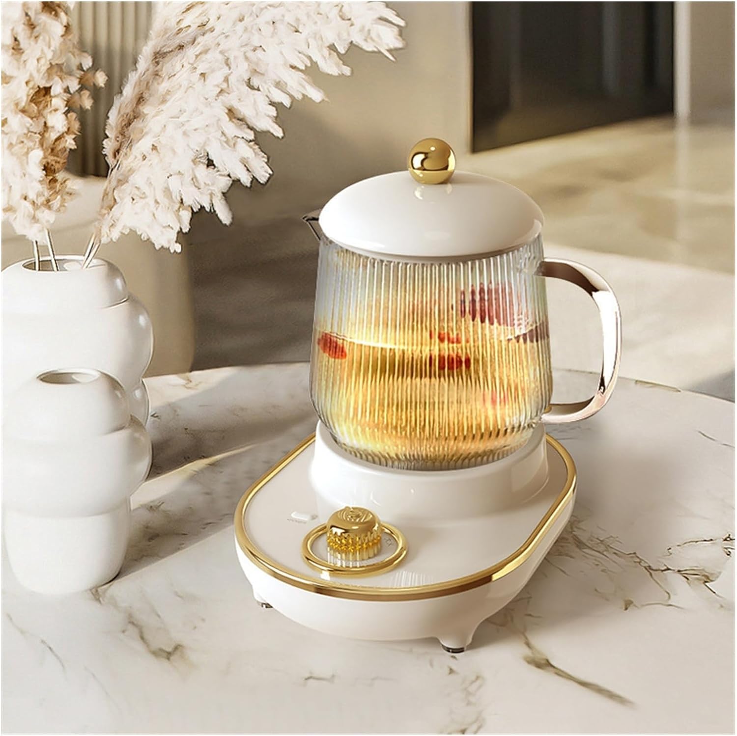 600Ml Glass Electric Kettle 220V Household Pot Automatic Electric Mini Water Kettle Cute Portable 400W Outdoor Tea Pot,for Tea and Coffee,White,A