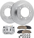 Detroit Axle - 4WD Front Drilled Brake Rotors Brake Pads + Right Brake Caliper Replacement for F-350 F-250 Super Duty - 5pc Set