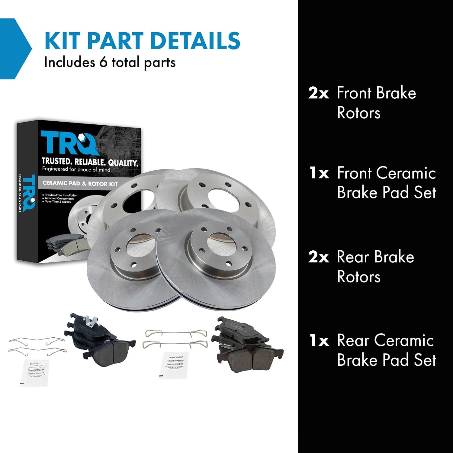 TRQ Front and Rear Brake Pad and Rotor Set Ceramic Vented Solid Rotors Compatible with 2004-2005 Mazda 3