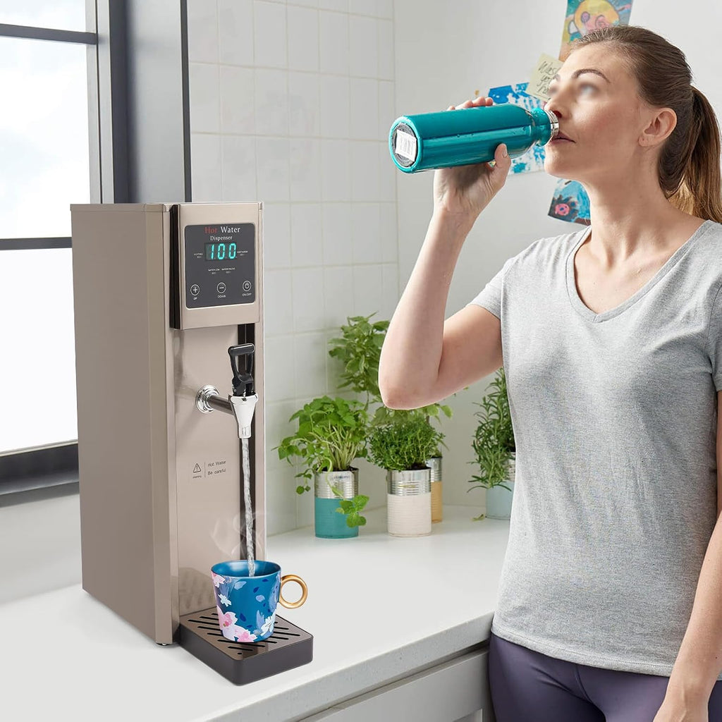 Countertop Electric Hot Water Dispenser, 20L(5.3Gal)/Hour Commercial Stainless Steel Water Boiler, 1800W Water Step-Heating Machine for Tea/Coffee Shop/Office/Restaurant, Adjustable Temp 104-210.2℉
