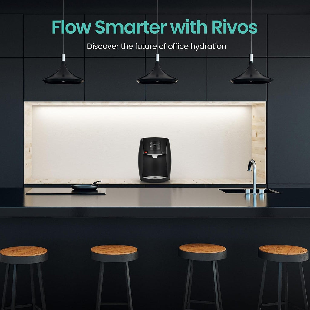 Rivos Spirit Smart Water Dispenser, Hot & Cold Countertop Dispenser, 316 Stainless Steel, Shabbat-Compatible System with Filter & Carbon Filter, Eco-Friendly Home & Office Hydration (Black)