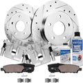 Detroit Axle - 10.31 inch (262mm) Rear Drilled Rotors and Pads Kit + Calipers w/Bracket Replacement for 2008-2016 Mitsubishi Lancer