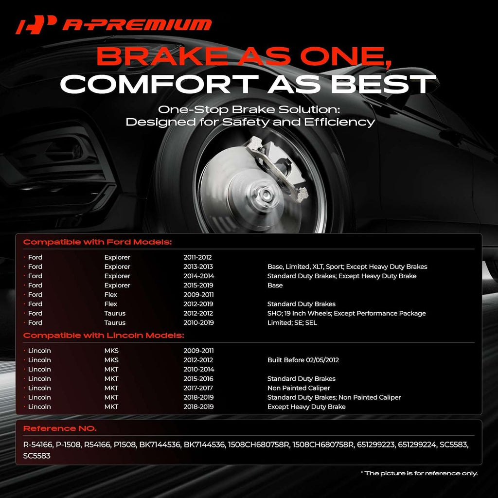 A-Premium 12.8 inch (325mm) Front Vented Disc Brake Rotors + Ceramic Pads Kit Compatible with Select Ford, Lincoln Models - Explorer 2011-2019, Taurus/MKT 2010-2019, Flex 2009-2019, MKS 2009-2012