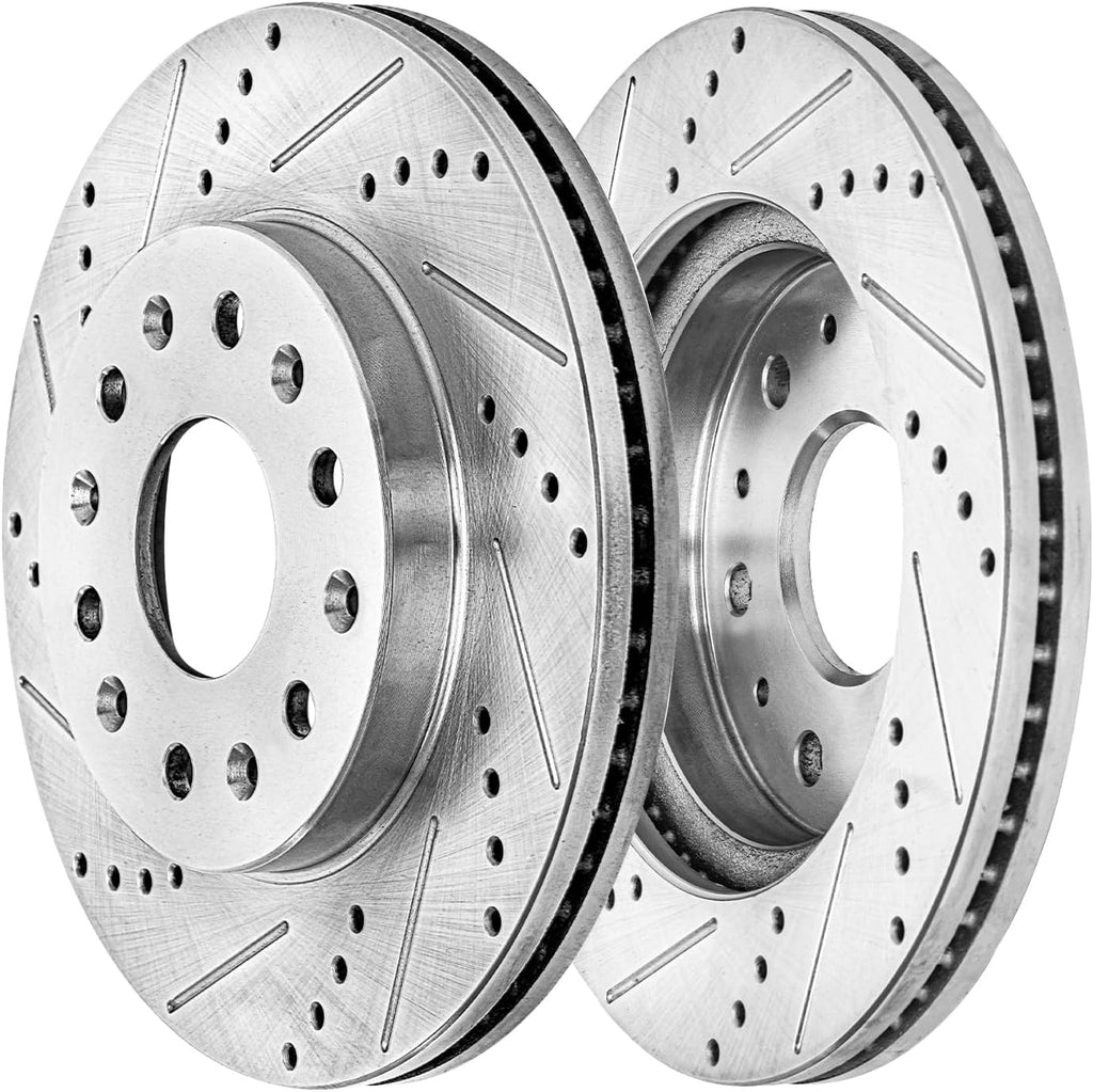 Detroit Axle - 4pc Brake Rotors for 2017-2025 Cadillac XT5, 2020-2025 XT6, 2018-2020 Buick Enclave, Drilled and Slotted Disc Brake Rotors Replacement : 13.58' inch Front and 12.40' inch Rear Rotors