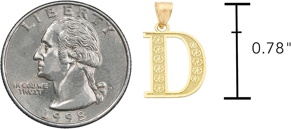 LoveBling 10K Yellow Gold Diamond Cut A to Z Alphabet Initial Letter Charm Necklace Pendant (Small Size)