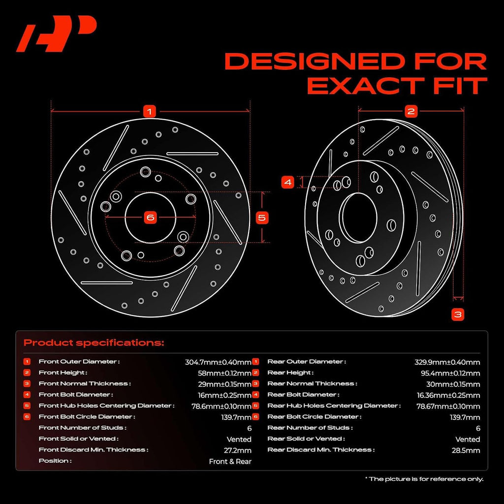 A-Premium Front & Rear Drilled and Slotted Disc Brake Rotors + Ceramic Pads Kit Compatible with Cadillac, Chevy and GMC Models - Silverado 1500, Escalade, Avalanche 1500, Sierra 1500, Yukon
