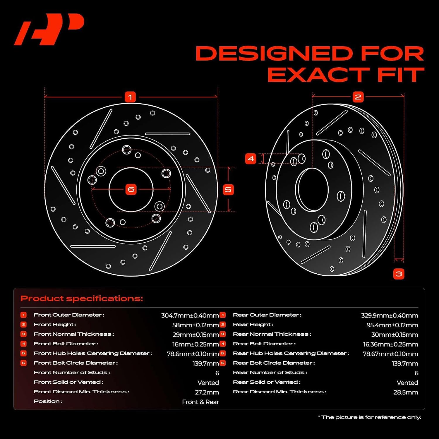 A-Premium Front & Rear Drilled and Slotted Disc Brake Rotors + Ceramic Pads Kit Compatible with Cadillac, Chevy and GMC Models - Silverado 1500, Escalade, Avalanche 1500, Sierra 1500, Yukon