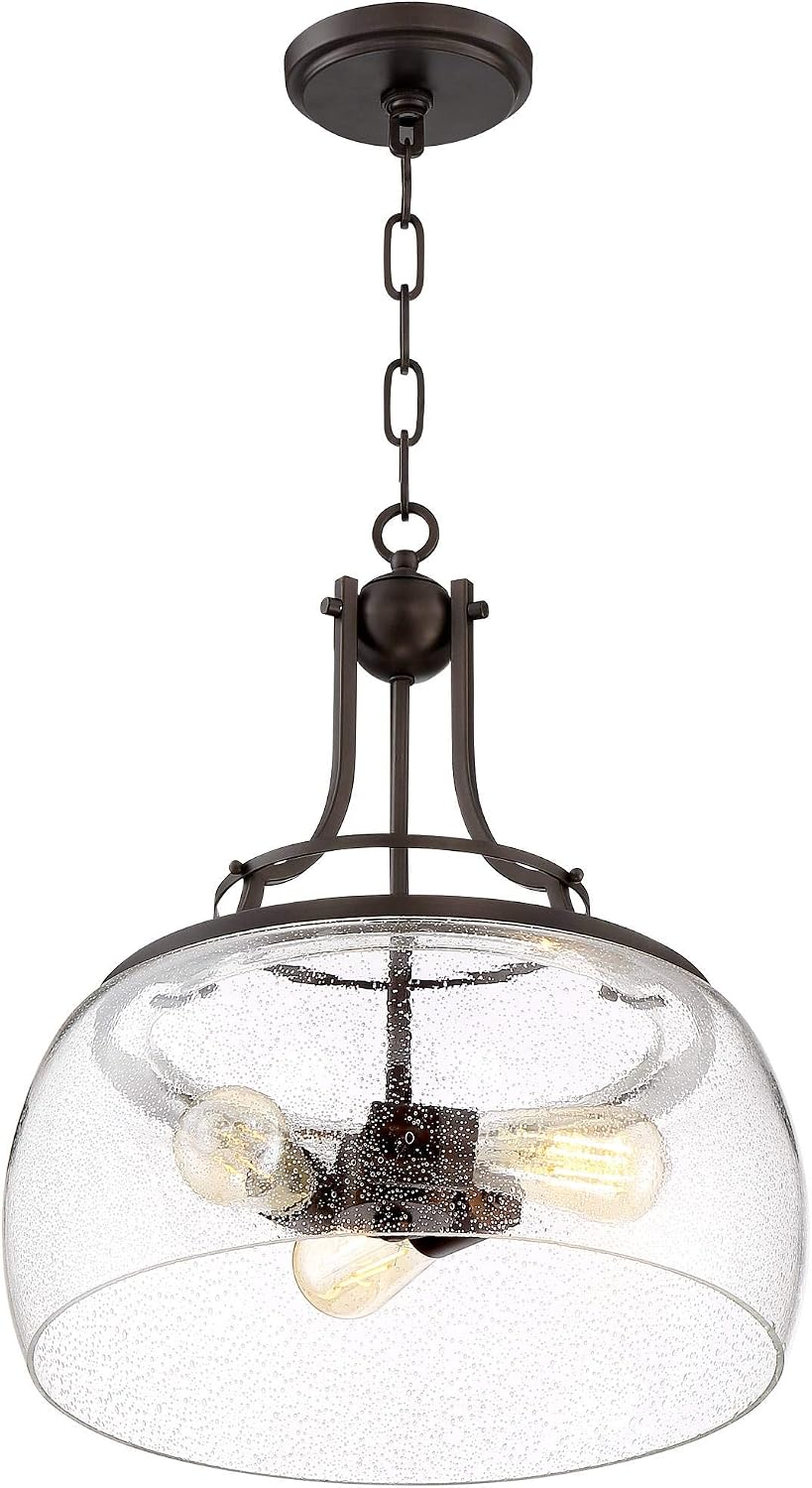 Franklin Iron Works Charleston Painted Bronze Iron Pendant Chandelier 16' Wide Rustic Farmhouse Clear Glass Shade LED 3-Light Dining Room House Foyer Entryway Kitchen Bedroom Living Room Ceilings