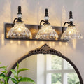 Vintage Bathroom Vanity Light, 4-Light Black Vanity Lighting Fixture with Flower Glass Shade, Bathroom Lighting Fixtures Over Mirror