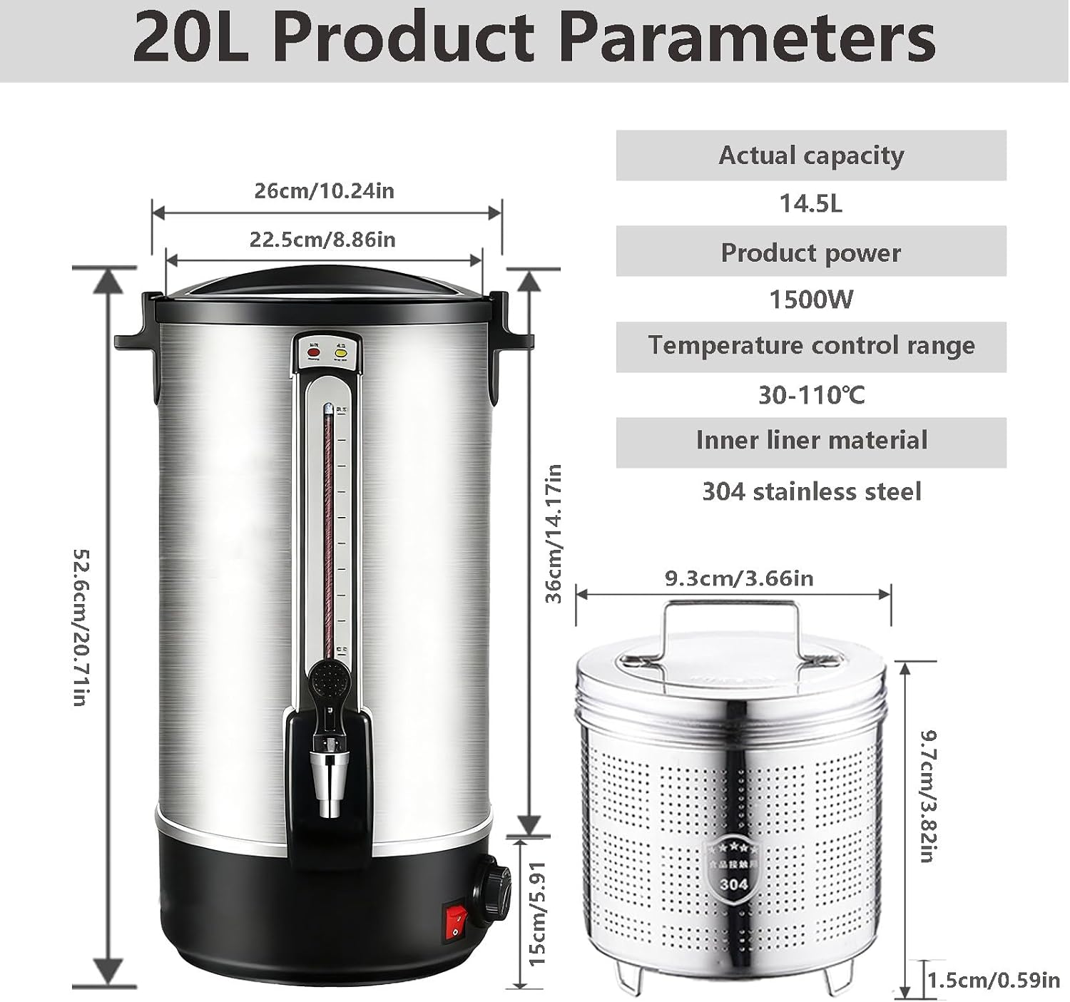 Commercial Coffee Urn,Large Capacity Stainless Steel Coffee Maker, Fast Brew/Rapid Extraction with Automatic Temperature Control & Faucet,Hot Water Dispenser 20L