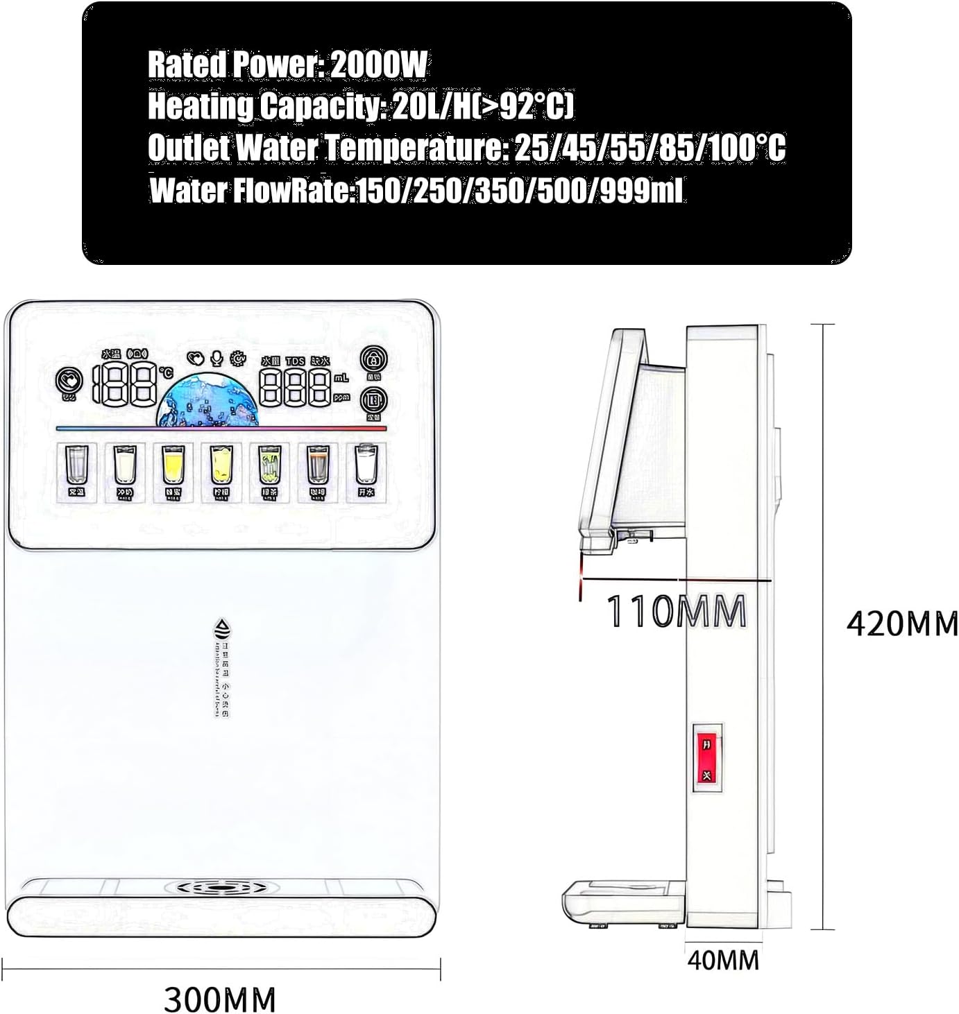 Instant Hot Water Dispenser with 3s Quick Heating and 7 Variable Presets Temperatures, Anti-Fog Tilt Design with Electronic Child Lock, for Home, Office, Coffee Shops(White)