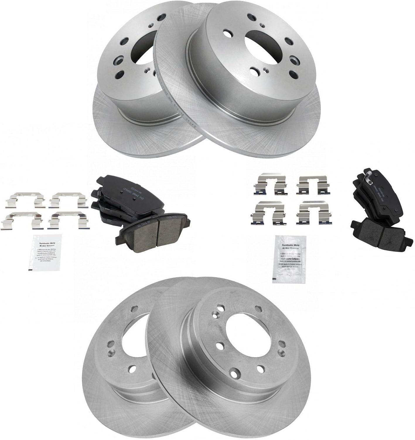 TRQ Front Rear Brake Pad and Rotor Set Ceramic Vented Solid Rotors Compatible with 2011-2015 Hyundai Sonata 2011-2016 Kia Optima