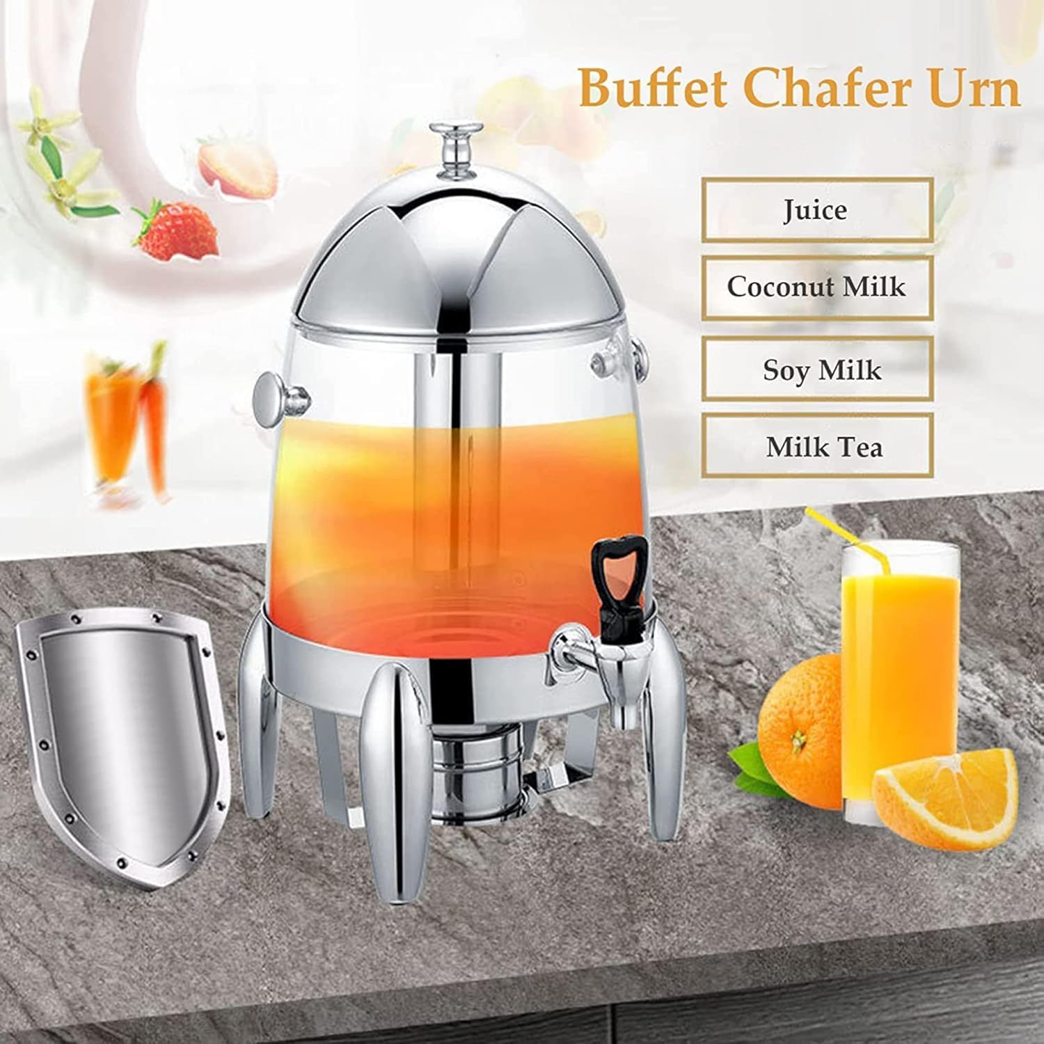 12L Commercial Stainless Steel Hot Beverage Dispenser 3 Gallon Chafer Urn Large Hot Water Urn for Coffee, Tea, Cappuccino, Hot Chocolate and Drinks