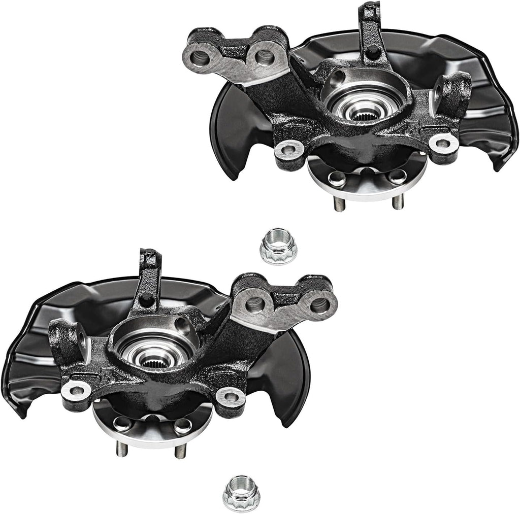 Detroit Axle - Front Brake Kit for 2009-2013 Toyota Corolla Matrix, Steering Knuckles & Wheel Bearing Hubs Drilled and Slotted Brake Rotors Ceramic Brake Pads Disc Brake Calipers Replacement