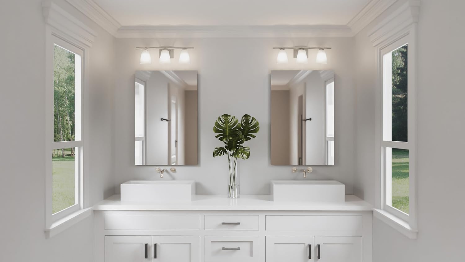 Quoizel Brindley Bath Vanity Lights, 23 Inch 3-Light Brushed Nickel Transitional Bathroom Lighting Fixtures Over Mirror, Opal Etched Glass Shades, Wall Mount Light for Bathroom