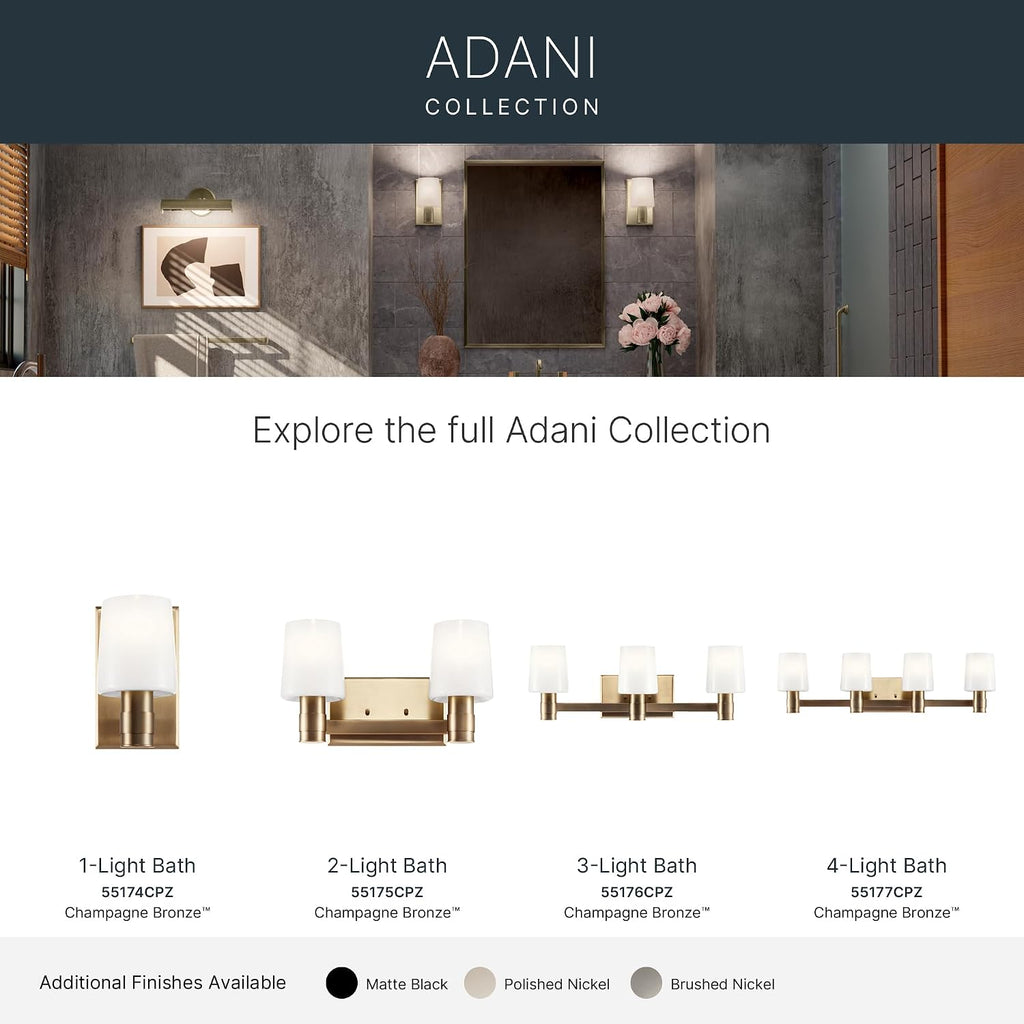 Kichler Adani 3-Light Vanity Light Fixture, Modern Bathroom Vanity Lighting with Opal Glass in Champagne Bronze for Bathroom or Powder Room Wall Mount (8.25' x 24'), 55176CPZ