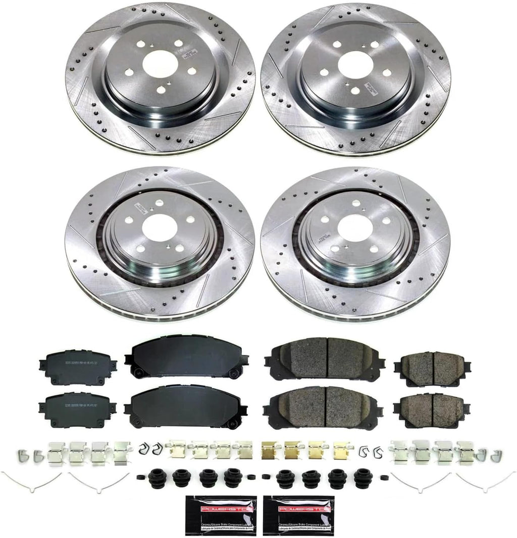 PowerStop Front and Rear Brake Kit for Lexus RX350 2023-24 | Toyota Highlander 2020-24 - Drilled and Slotted Disc Rotors with Carbon-Fiber Ceramic Brake Pads Replacement, K8817