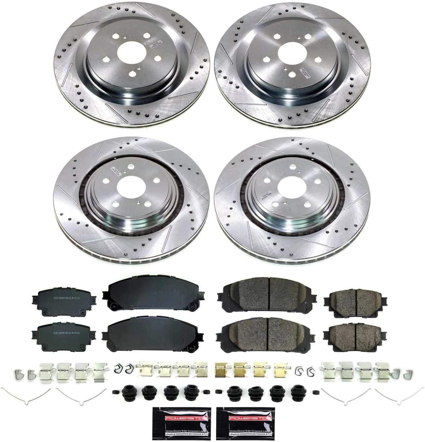 PowerStop Front and Rear Brake Kit for Lexus RX350 2023-24 | Toyota Highlander 2020-24 - Drilled and Slotted Disc Rotors with Carbon-Fiber Ceramic Brake Pads Replacement, K8817