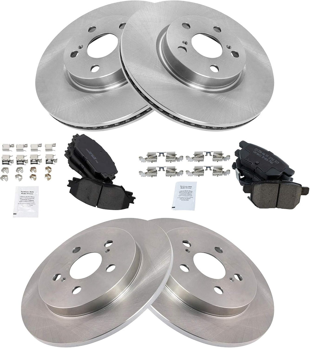 TRQ Front Rear Brake Pad and Rotor Set Ceramic Compatible with 2009-2010 Pontiac Vibe 2009-2013 Toyota Matrix 2009-2019 Toyota Corolla
