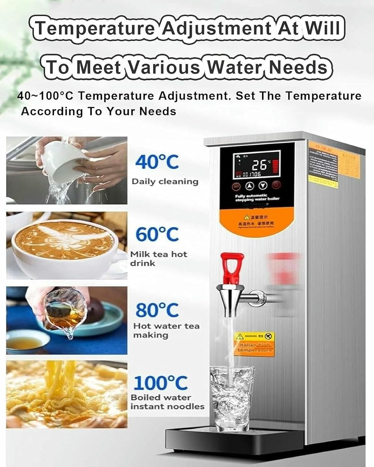 Commercial Hot Water Dispense Boiler Instant Boiling Machine Heater LCD Display + 40-100°C Adjustable Temperature with Filter(Black)