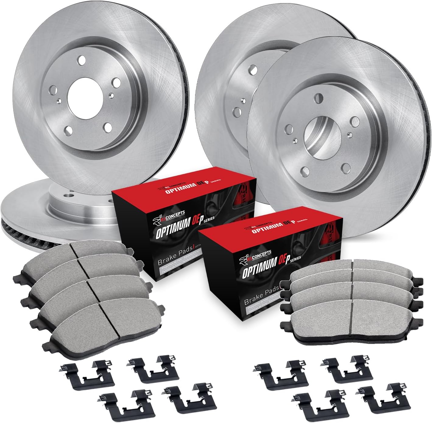 R1 Concepts Front and Rear Brake Kit Fits 2006-2014 Honda Ridgeline| Optimum Oep Pads, Blank Rotors| Hardware| 12.6' Front & 13.1' Rear