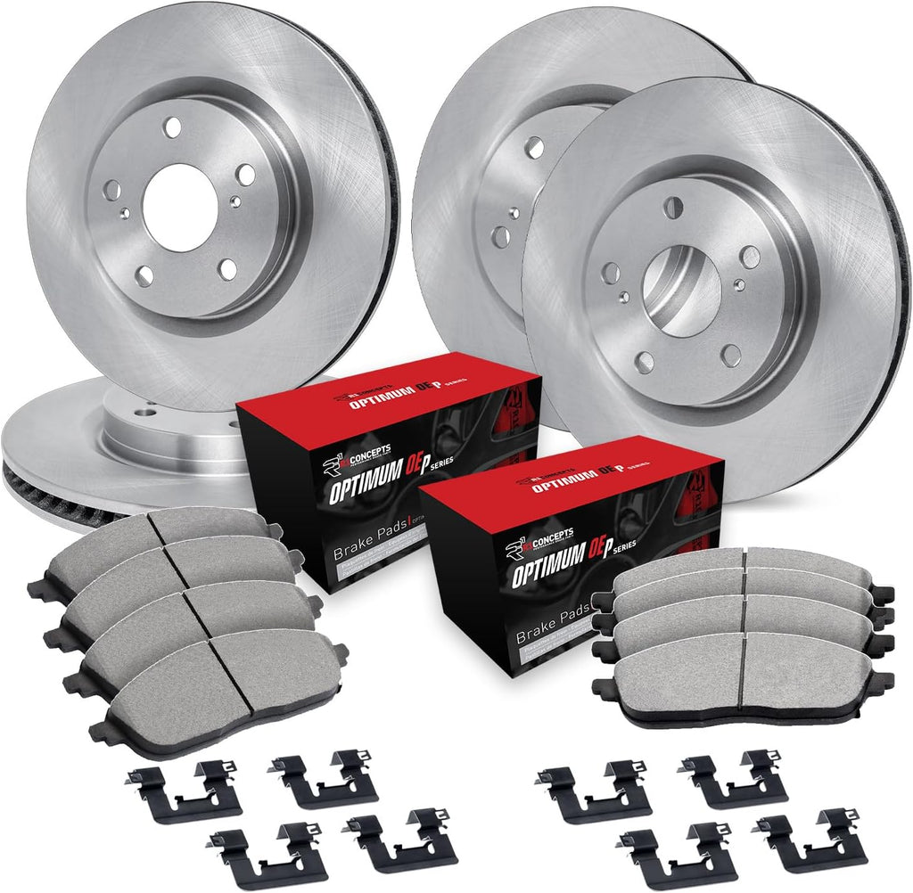 R1 Concepts Front and Rear Brake Kit Fits 2017 Hyundai Elantra Limited; 2018-2020 Hyundai Elantra, Value Edition Limited, SEL| Optimum Oep Pads, Blank Rotors| Hardware| 11.0' Front & 10.3' Rear