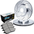 R1 Concepts Rear Brake Kit Fits 2008-2012 INFINITI EX35; 2013 INFINITI EX37; 2011-2012 INFINITI G25; 2005-2008 INFINITI G35| Euro Ceramic Brake Pads and Drilled Slotted Brake Rotors| 12.1' Rear