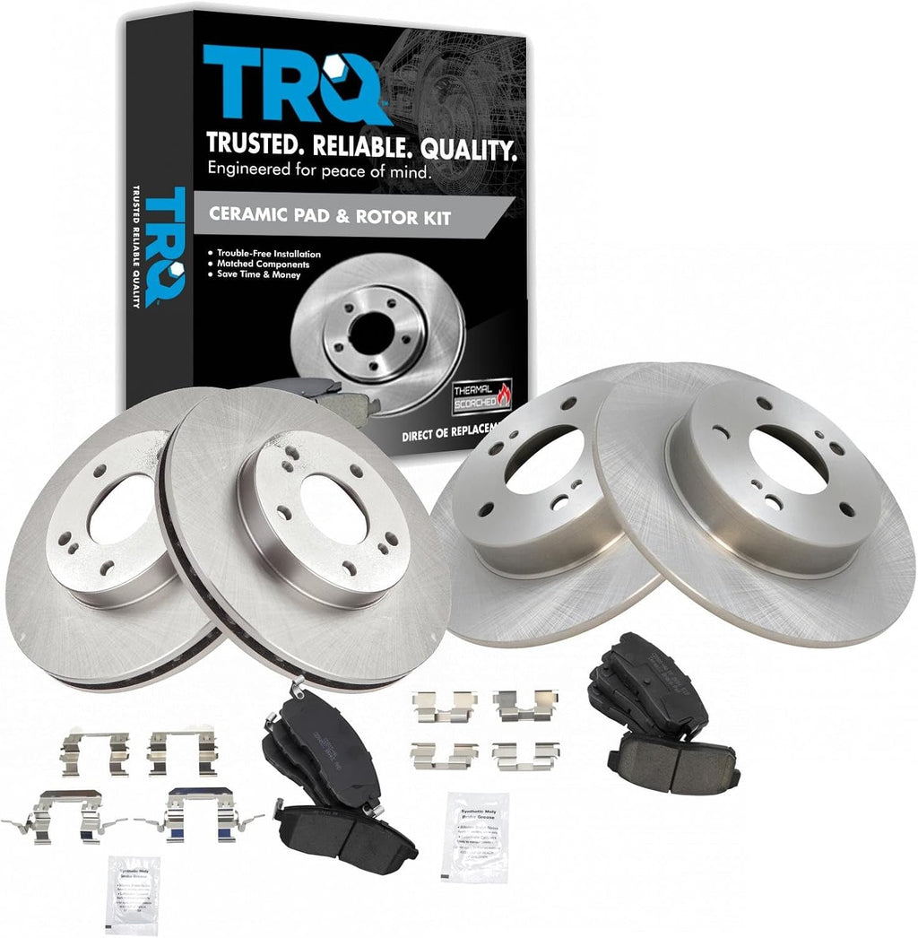 TRQ Front and Rear Brake Pad and Rotor Set Ceramic Vented Solid Rotors Compatible with 2001 Nissan Maxima 2001 Infiniti I30
