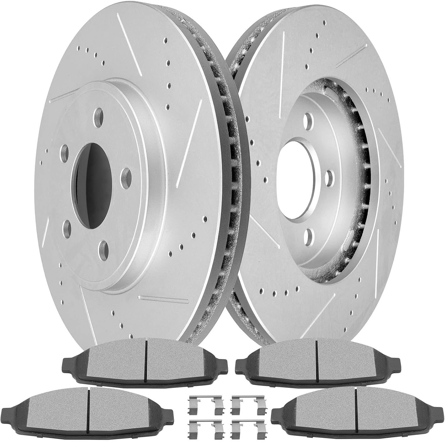 SCITOO Brake Kits For Ford For Crown Victoria/For Grand Marquis 2003-2011/For Town Car 2003-2011 Front Drilled Slotted Brake Rotors and Semi Metallic Brake Pads Replacement: 54103;D931