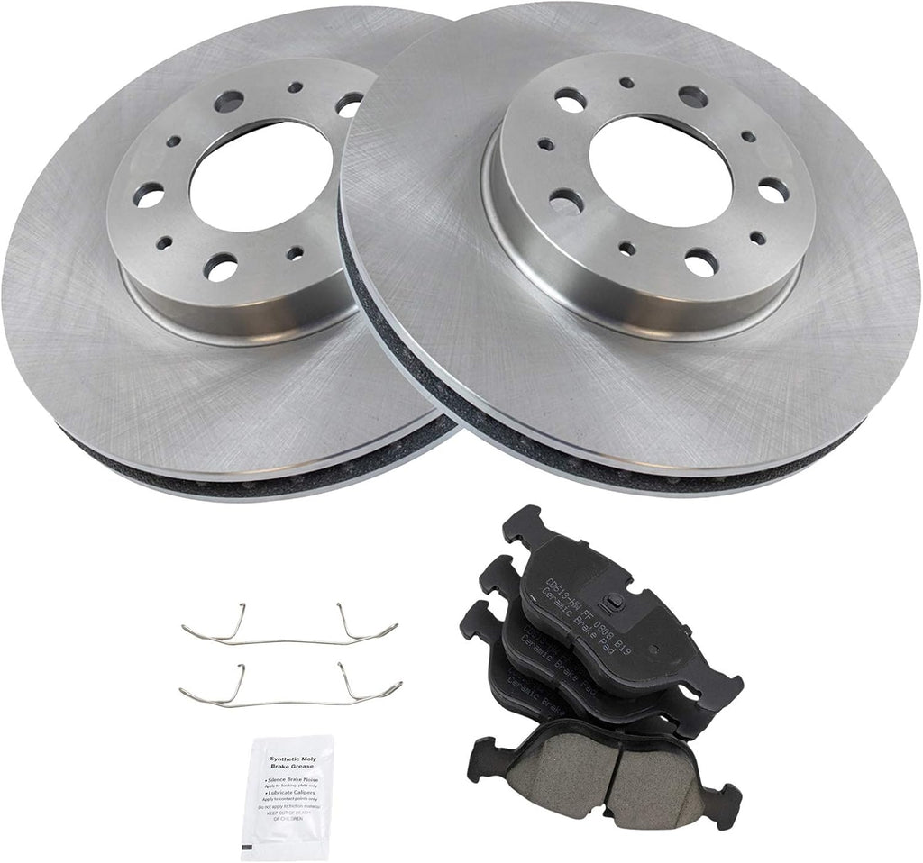 TRQ Front Brake Pad and Rotor Set Ceramic Vented Rotors 280mm Diameter Compatible with 1994-1997 Volvo 850 1998-2004 C70 1998-2000 S70 V70