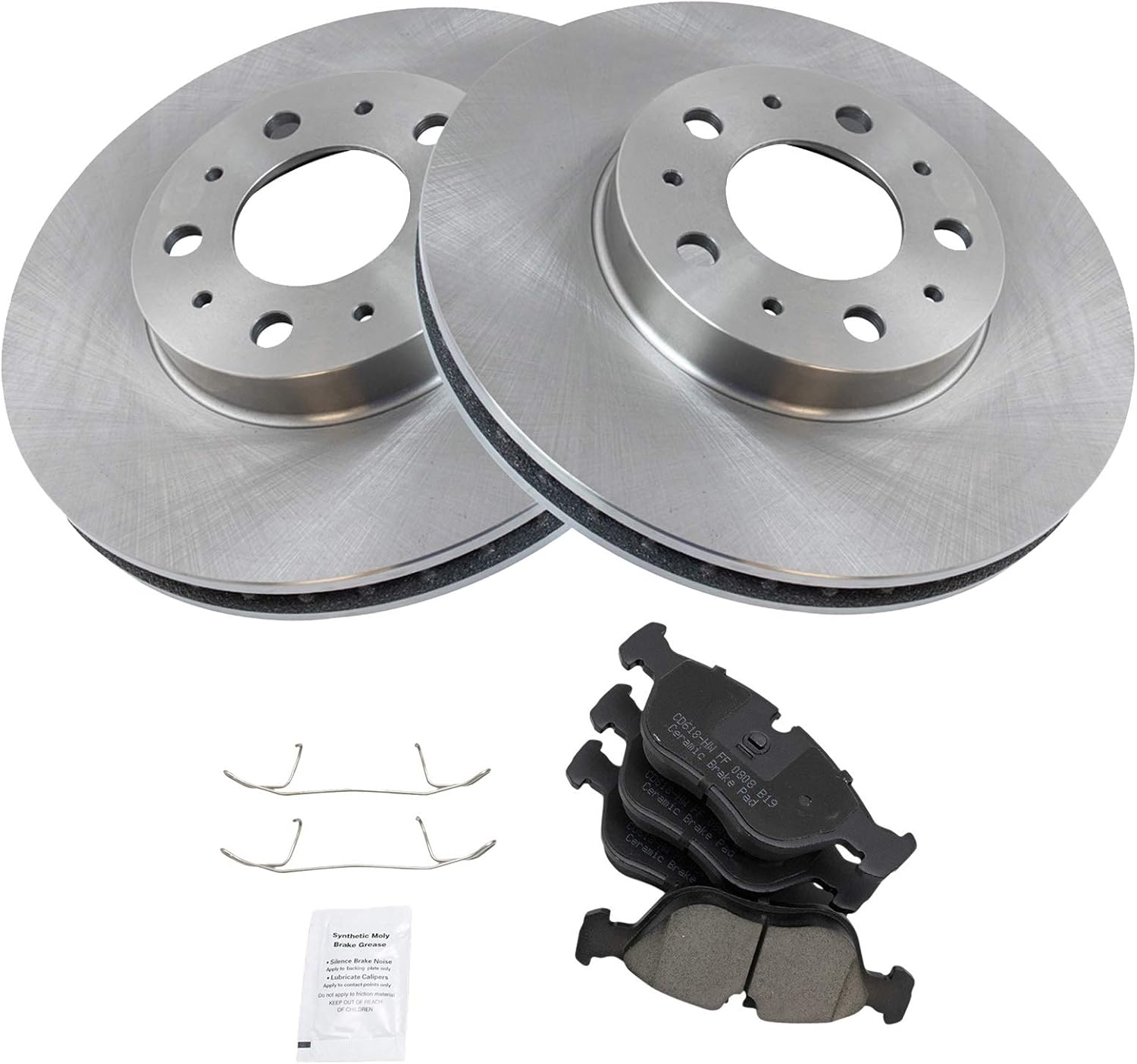 TRQ Front Brake Pad and Rotor Set Ceramic Vented Rotors 280mm Diameter Compatible with 1994-1997 Volvo 850 1998-2004 C70 1998-2000 S70 V70