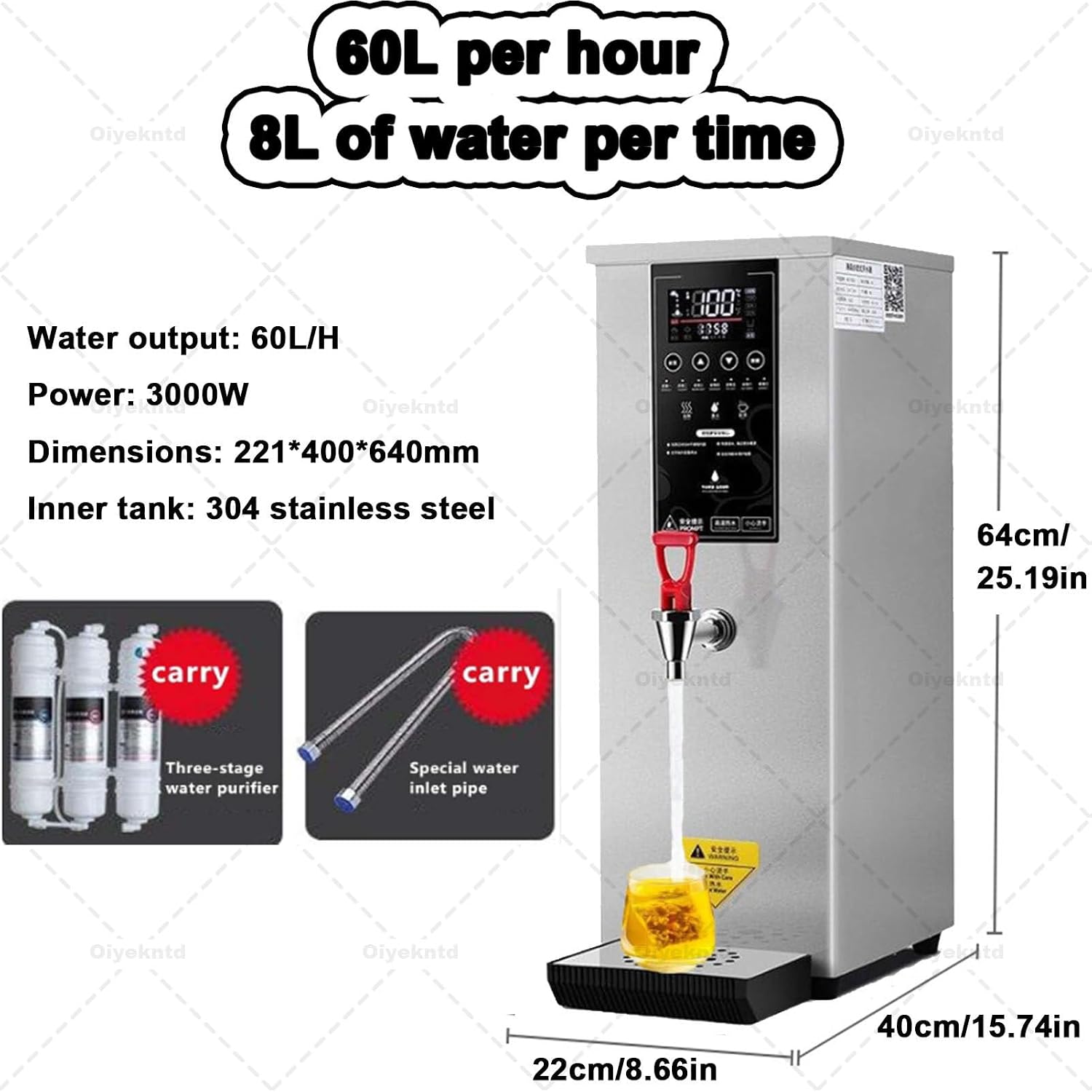 Commercial Hot Water Dispenser, Electric Countertop Step-Heating Boiler for Tea, Coffee, and Desserts in Hotels and Cafés, 60L/H Large Output White