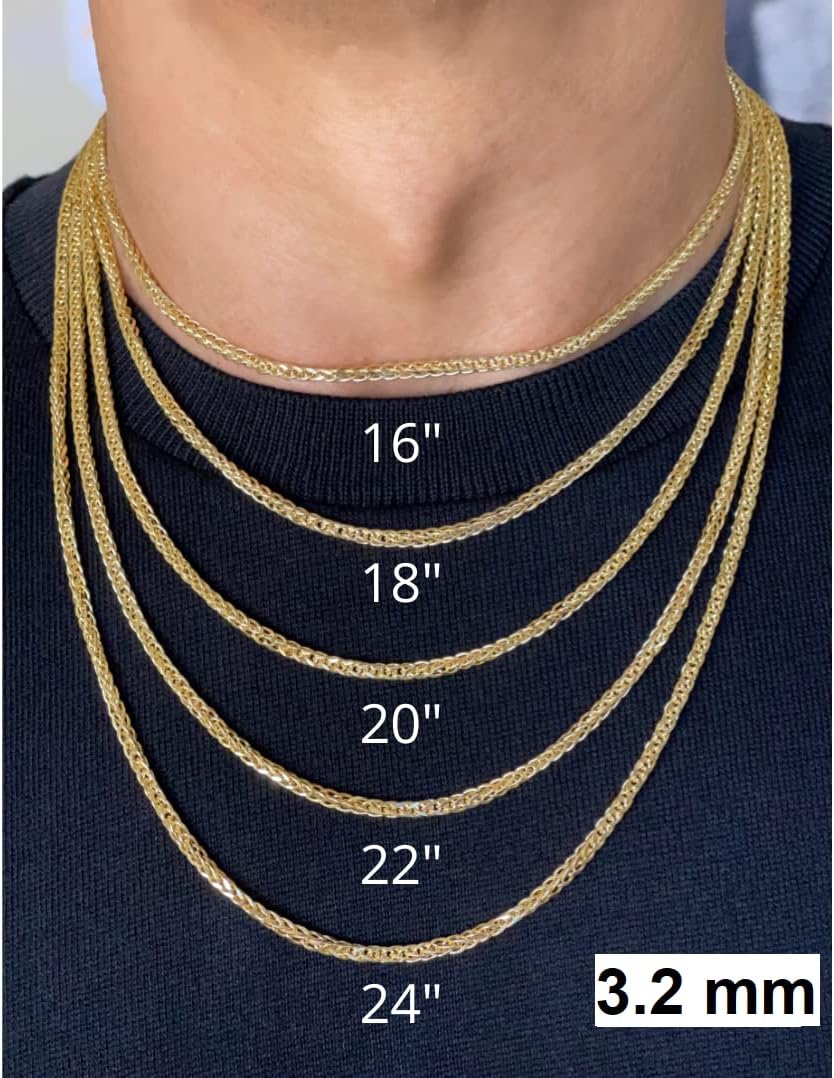 JEWELHEART 10K and 14K Gold Square Wheat Chain 1.5mm 1.7mm 2.2mm 2.6mm 3.2mm 3.9mm 4.5mm Yellow Real Gold Chains Diamond Cut Braided Franco Chain Necklace For Women with Lobster Clasp 16' 18' 20' 22' 24'