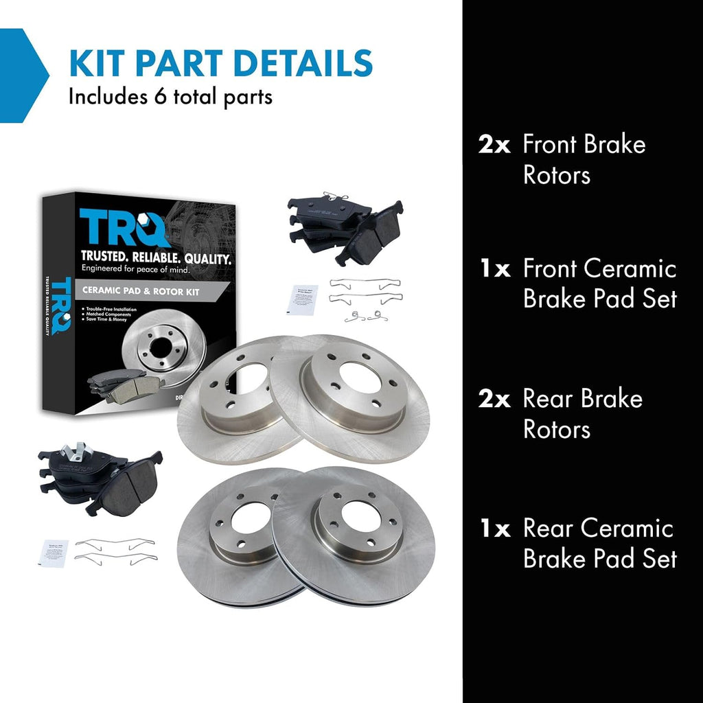 TRQ Front and Rear Brake Pad and Rotor Set Ceramic Vented Solid Rotors Compatible with 2006-2013 Mazda 3