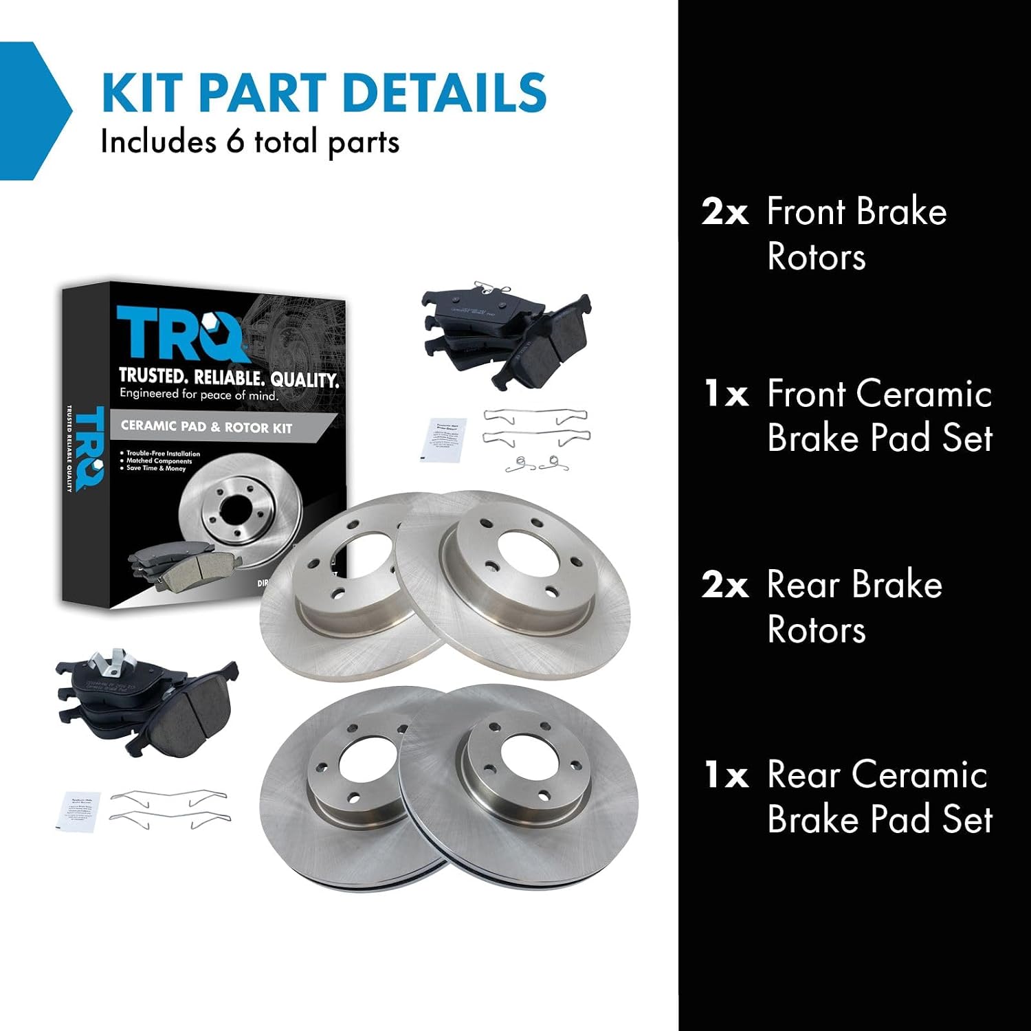TRQ Front and Rear Brake Pad and Rotor Set Ceramic Vented Solid Rotors Compatible with 2006-2013 Mazda 3