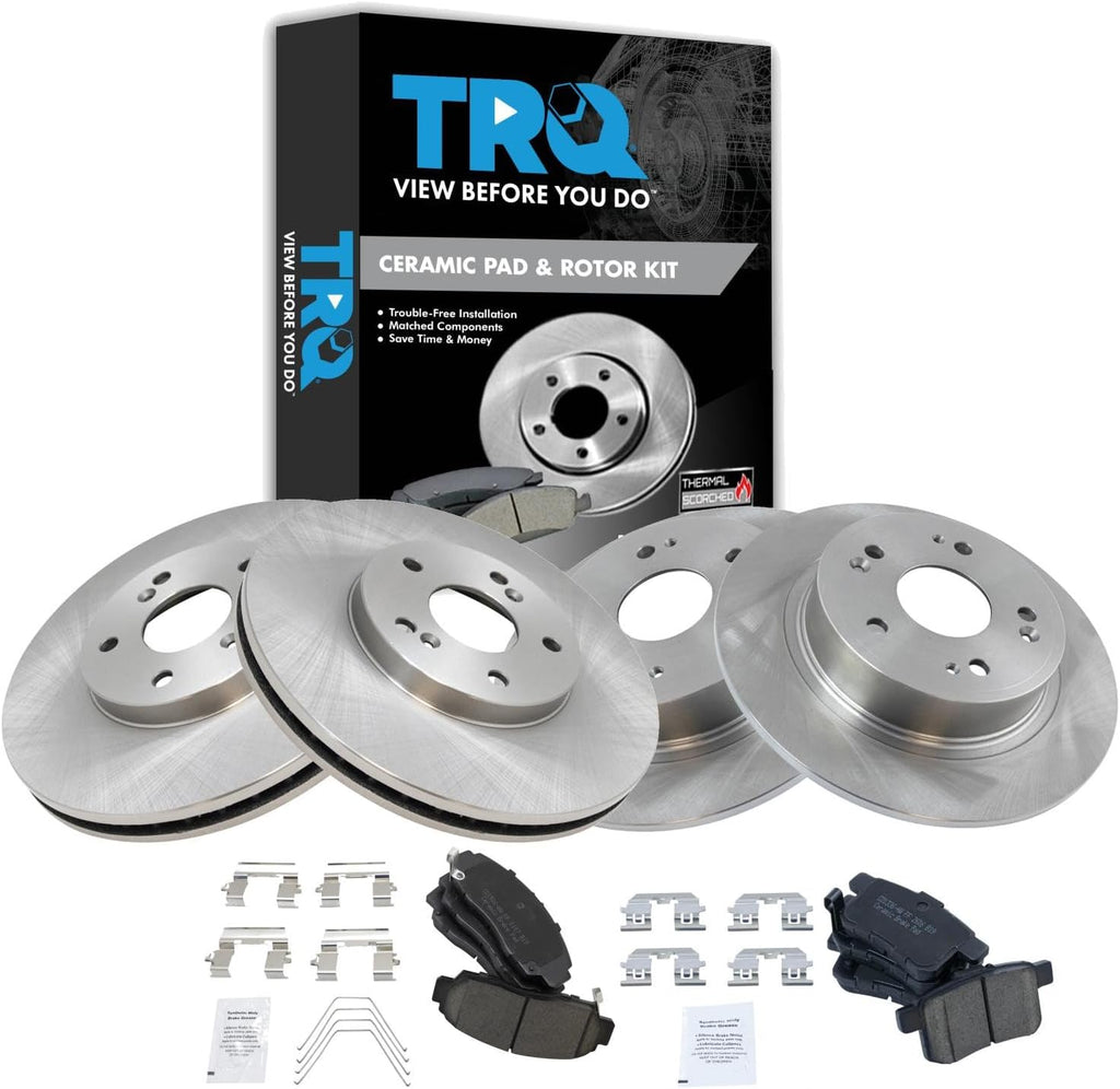 TRQ Front and Rear Brake Pad and Rotor Set Ceramic Compatible with 2011-2014 Acura TSX 2011-2012 Honda Accord