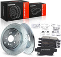 A-Premium 13.15 inch (334mm) Rear Drilled and Slotted Disc Brake Rotors + Ceramic Pads Kit Compatible with Select Honda Models - Ridgeline 2006 2007 2008 2009 2010 2011 2012 2013 2014, 6-PC Set