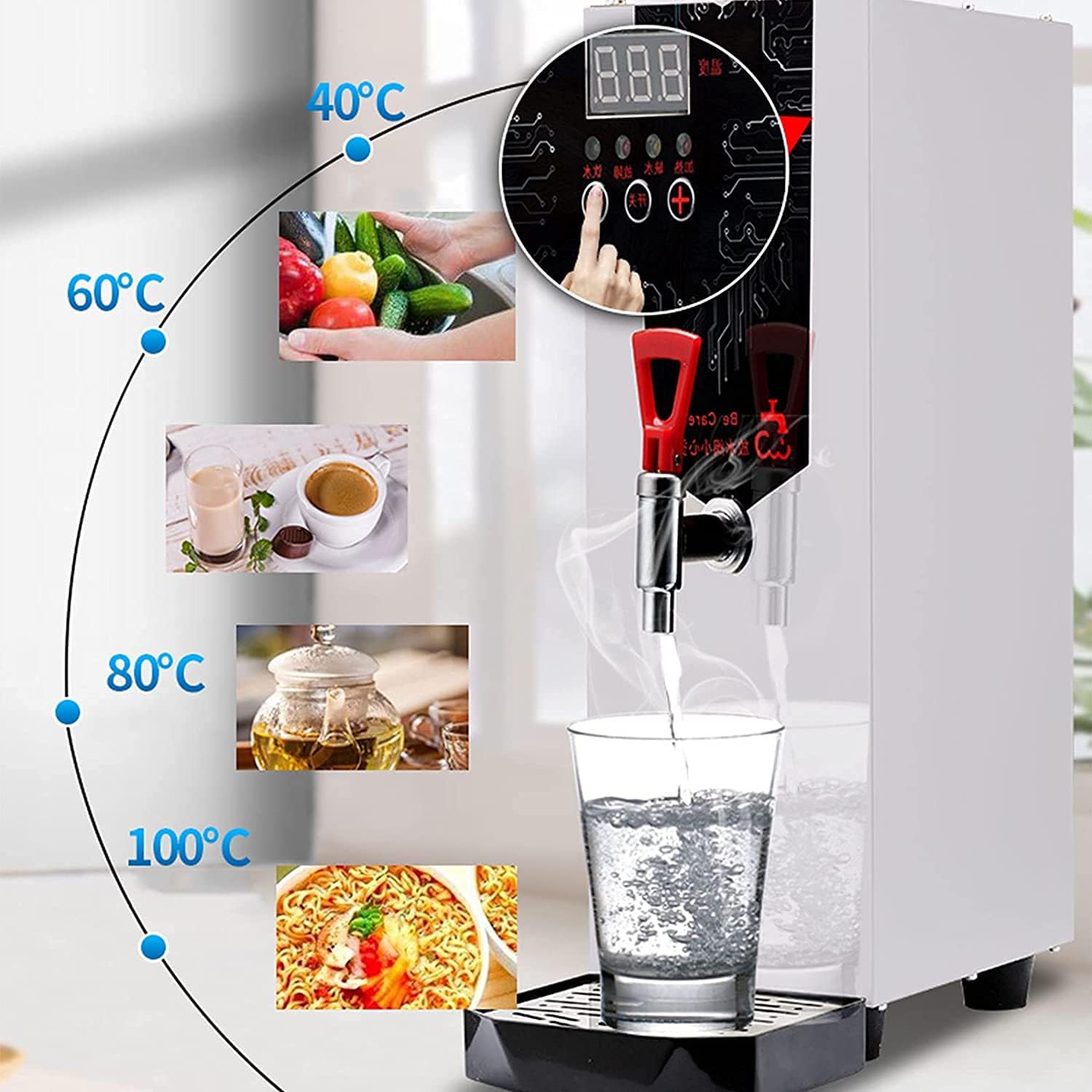 Heating Large-Capacity Water Dispenser, Automatic Large-Capacity Electric Heating Water Boiler for Commercial Milk Tea Shops,White
