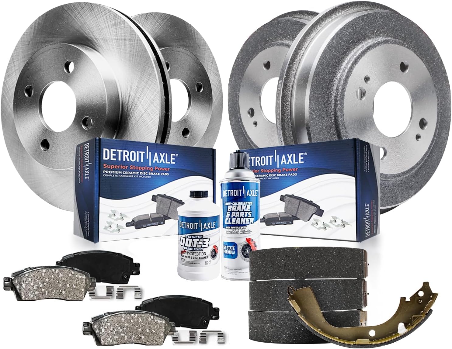 Detroit Axle - Brake Kit for 09-13 Honda Fit Front Brake Rotors Ceramic Brakes Pads Rear Brake Drums Brake Shoes 2009 2010 2011 2012 2013 Replacement : 10.32 inch Front Rotors