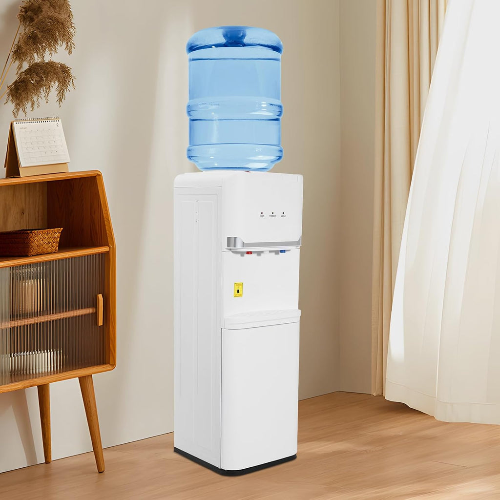 Top Loading Water Cooler Water Dispenser with 3-Temp Hot/Cold/Warm with Child Safety Lock Durable PP Body, Anti-Dry Burn & Energy-Saving Switches for Home Office, White