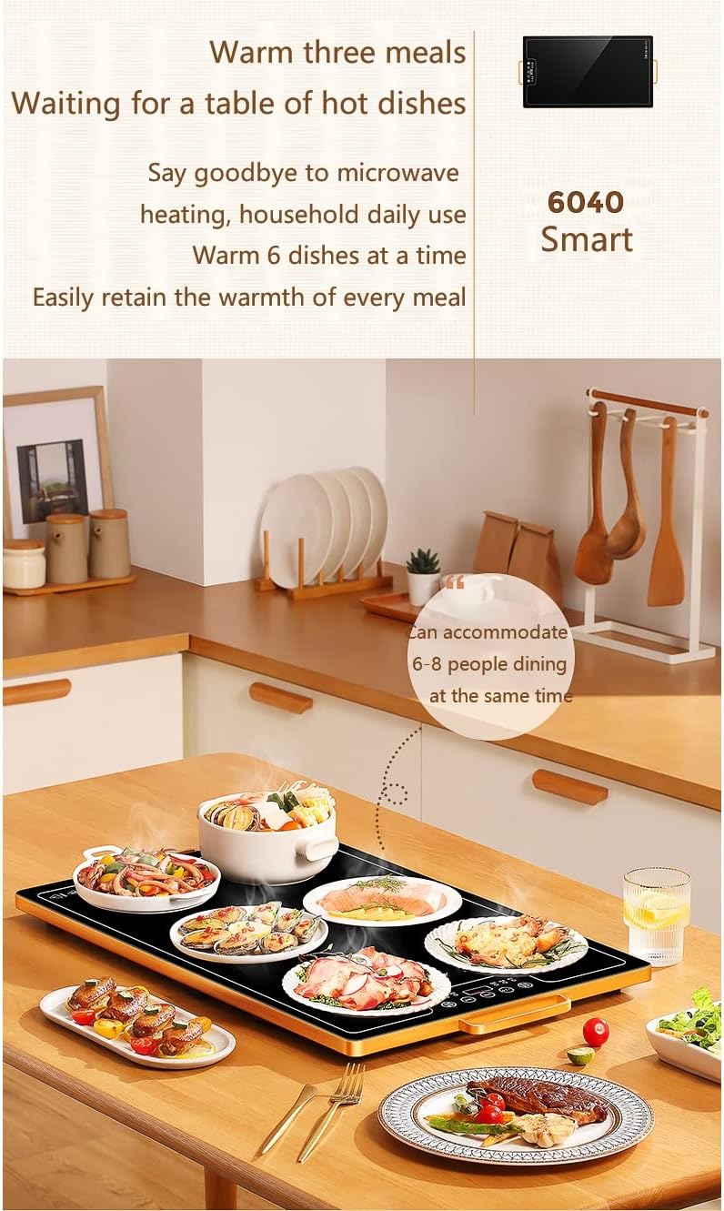 Plate Warmer Electric Warming Tray Glass Top Keep Food Warm Multifunctional Hotplates with Touch AdjusTemperature Control Warming Serving Tray Food for Buffets Home Dinners