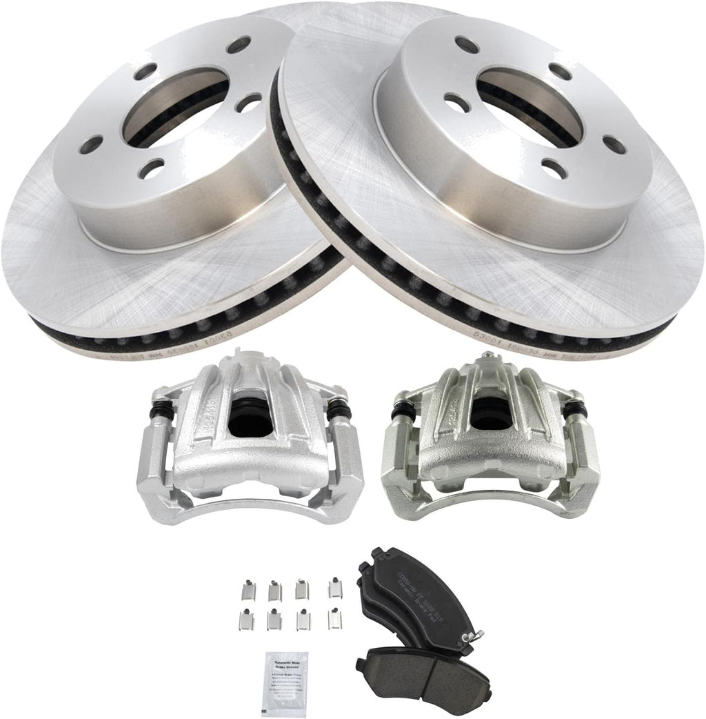 TRQ Front Brake Pad and Rotor Set Ceramic Vented Rotors Calipers Compatible with 2002-2007 Jeep Liberty