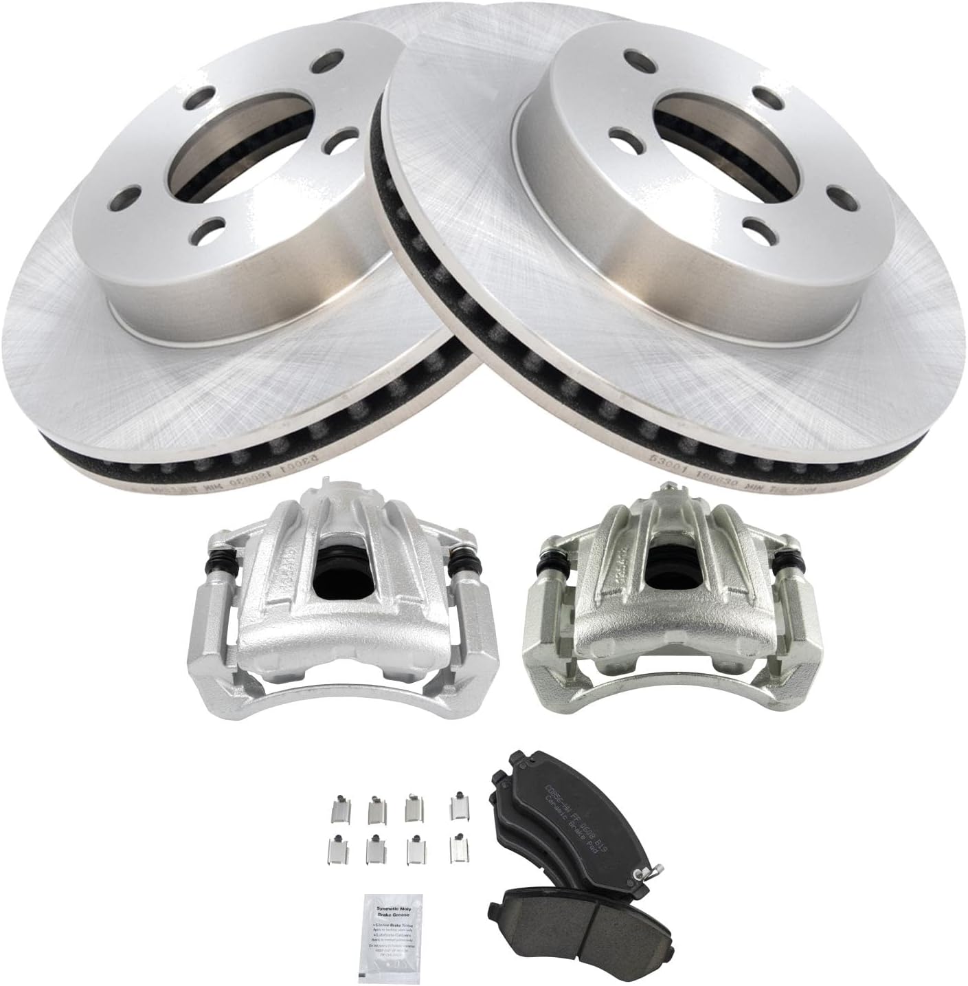 TRQ Front Brake Pad and Rotor Set Ceramic Vented Rotors Calipers Compatible with 2002-2007 Jeep Liberty